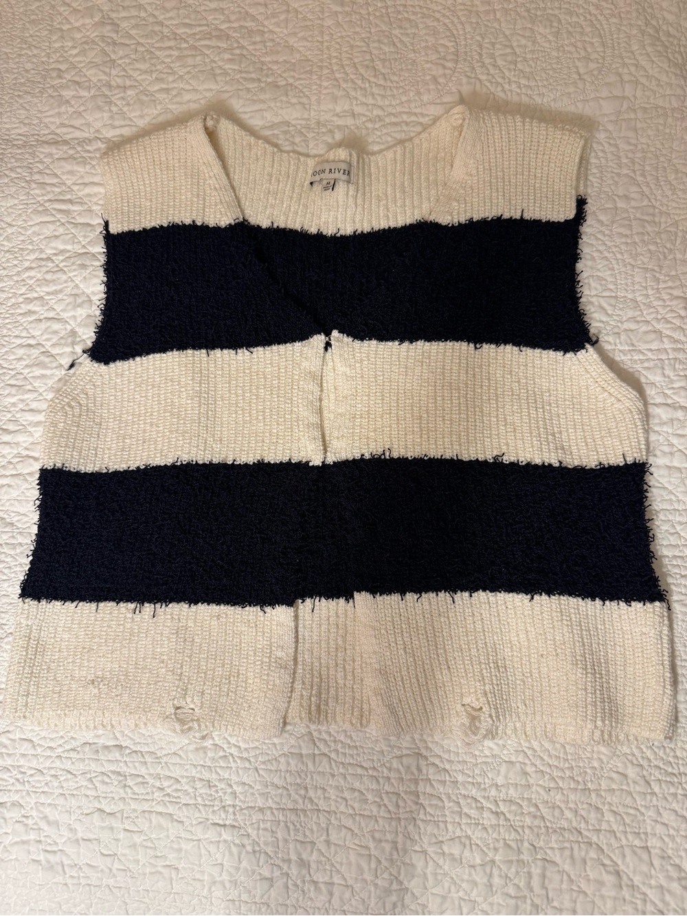 Moon River Cream and Black Striped Knit Sweater Vest